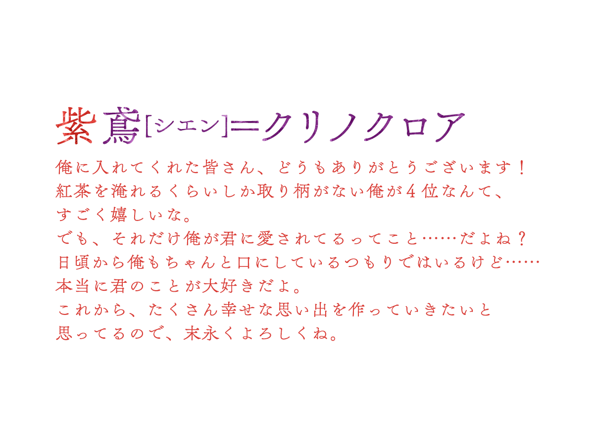 ４位：紫鳶[シエン]＝クリノクロア