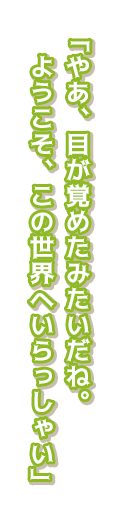 「やあ、目が覚めたみたいだね。ようこそ、この世界へいらっしゃい」